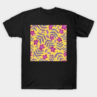 Pink and purple very peri flowers yellow T-Shirt
